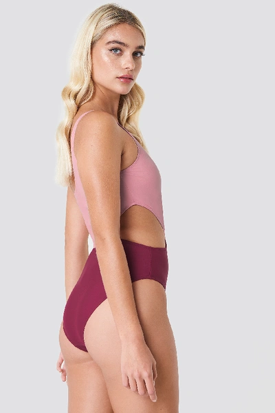 Shop Na-kd One Shoulder Block Swimsuit - Pink In Pink Combo