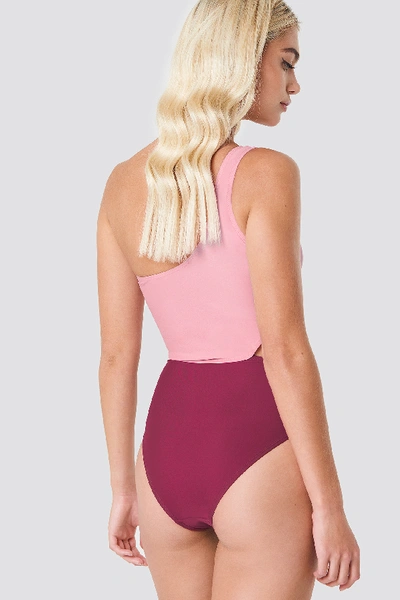 Shop Na-kd One Shoulder Block Swimsuit - Pink In Pink Combo