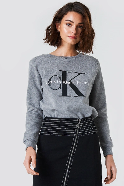 Shop Calvin Klein Crew Neck True Icon Sweatshirt Grey In Light Grey Heather