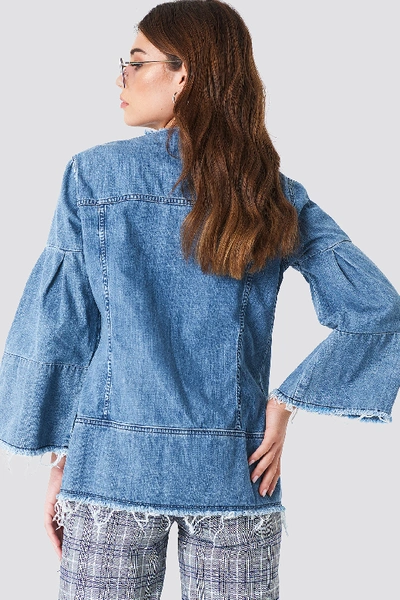Shop Na-kd Wide Sleeve Denim Jacket Blue In Mid Blue