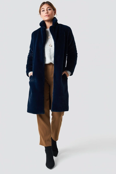 Shop Rut & Circle Long Faux Fur Coat Blue In Dk Navy