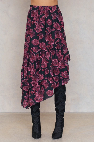 Shop Na-kd Bottom Frill Midi Skirt Multicolor In Black/burgundy