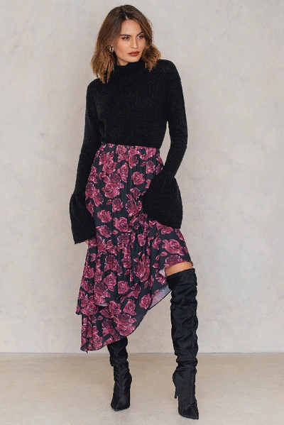 Shop Na-kd Bottom Frill Midi Skirt Multicolor In Black/burgundy