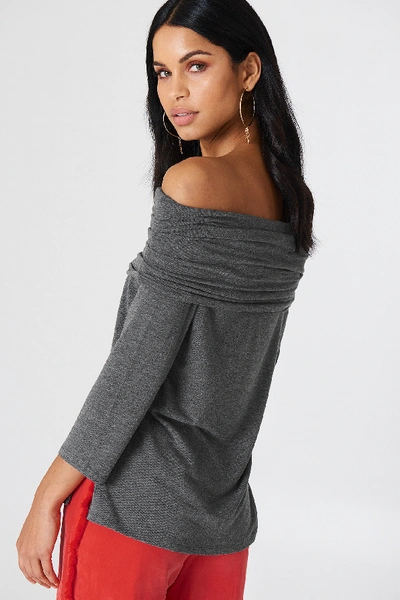 Shop Na-kd Offshoulder Light Knitted Sweater - Grey In Grey Melange