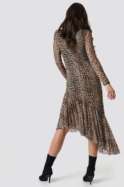 Shop Na-kd Long Sleeve Mesh Dress - Brown,multicolor In Leopard