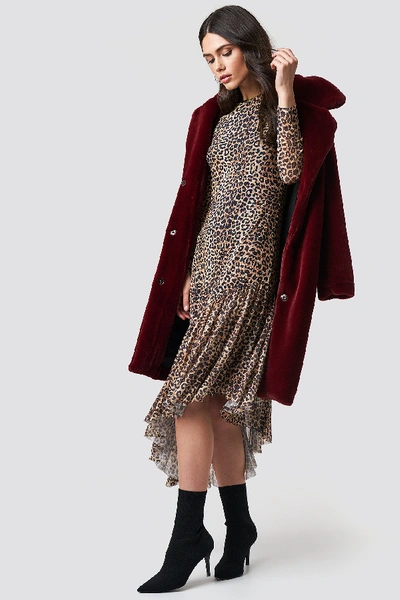 Shop Na-kd Long Sleeve Mesh Dress - Brown,multicolor In Leopard