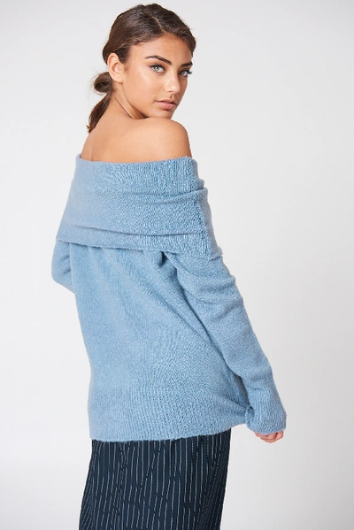 Shop Na-kd Offshoulder Folded Wide Sweater Blue In Blue Stone