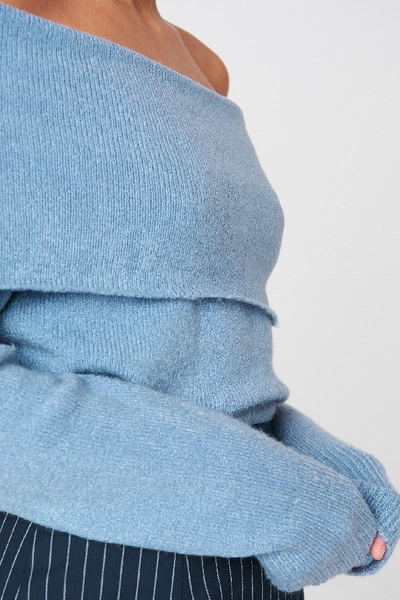 Shop Na-kd Offshoulder Folded Wide Sweater Blue In Blue Stone