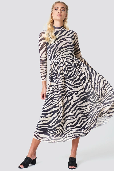 Shop Na-kd Mesh Ls Midi Dress - Multicolor In Zebra