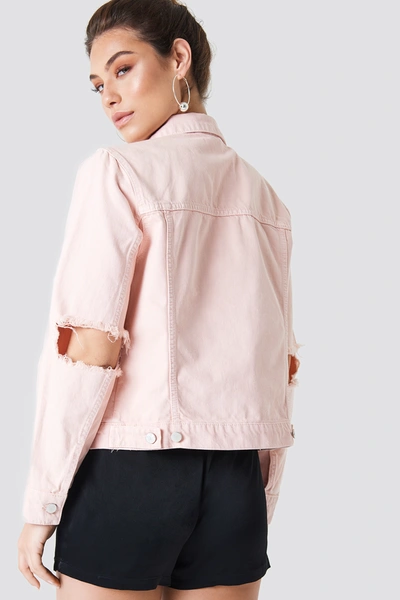 Shop Na-kd Cut Out Sleeve Denim Jacket Pink In Light Pink