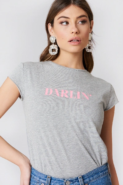 Shop Na-kd Darlin' Tee - Grey In Grey Melange/pink
