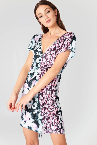 Shop Na-kd Drawstring Mini Dress - Multicolor In Black/pink Flower Print