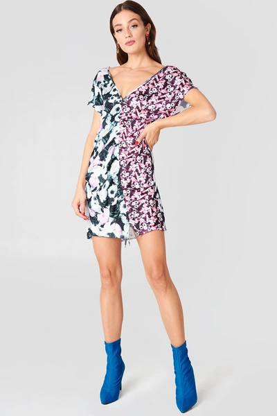 Shop Na-kd Drawstring Mini Dress - Multicolor In Black/pink Flower Print