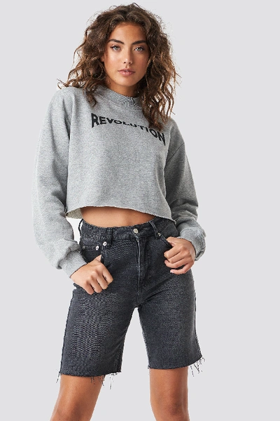 Shop Astridolsenxnakd Revolution Cropped Sweater - Grey In Grey Melange