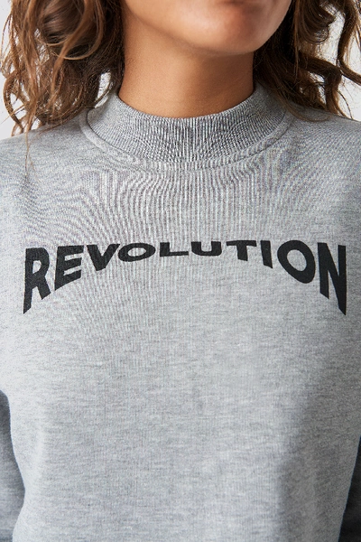 Shop Astridolsenxnakd Revolution Cropped Sweater - Grey In Grey Melange