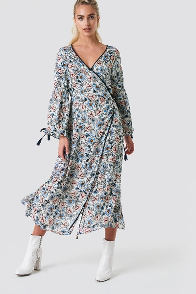 Shop Glamorous Wrap Maxi Floral Dress - Multicolor In White Blue Floral