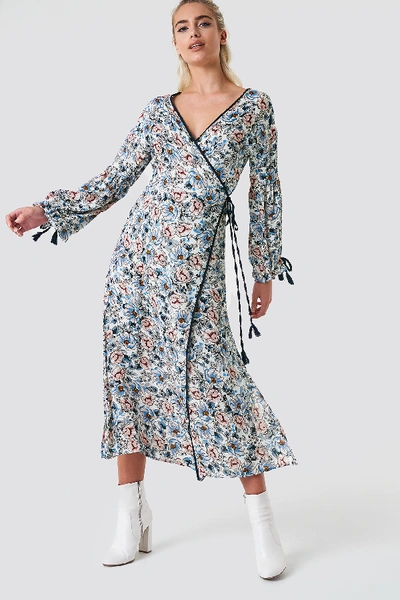 Shop Glamorous Wrap Maxi Floral Dress - Multicolor In White Blue Floral