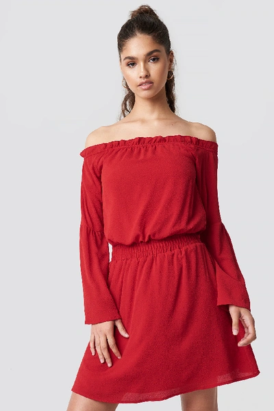 Shop Na-kd Wide Sleeve Off Shoulder Dress - Red