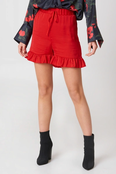 Shop Na-kd Shirred Waist Frill Shorts - Red