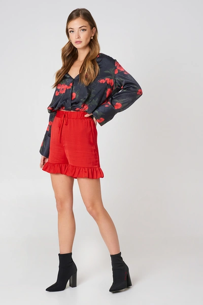 Shop Na-kd Shirred Waist Frill Shorts - Red
