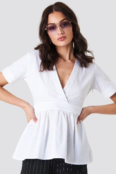 Shop Na-kd V-neck Short Sleeve Shirt - White