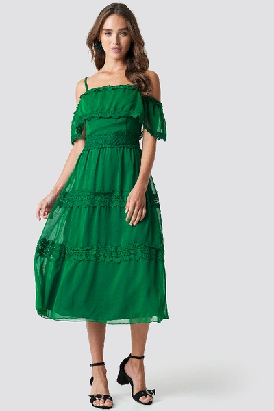 Shop Trendyol Shoulder Strap Lace Midi Dress - Green