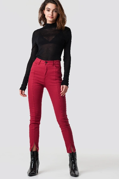 Shop Na-kd Highwaist Skinny Front Slit Jeans - Red