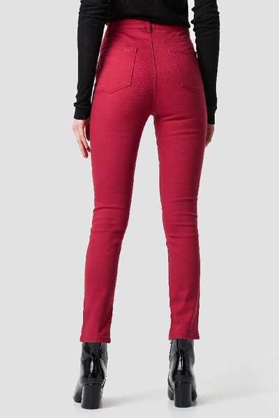 Shop Na-kd Highwaist Skinny Front Slit Jeans - Red