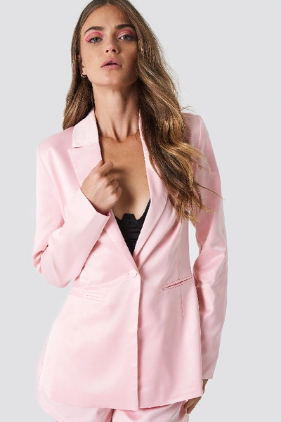 Shop Galore X Na-kd Shiny Shoulder Padded Blazer Pink In Unicorn