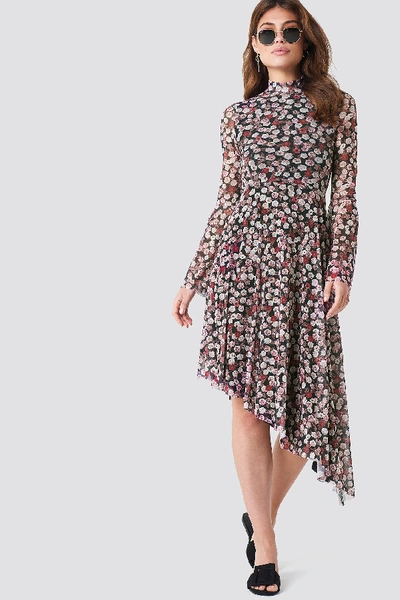 Shop Na-kd Mesh Bell Sleeve Dress Multicolor In Small Pink/red Flowers