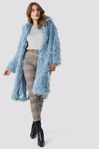 Shop Na-kd Faux Fur Long Jacket Blue In Cloud