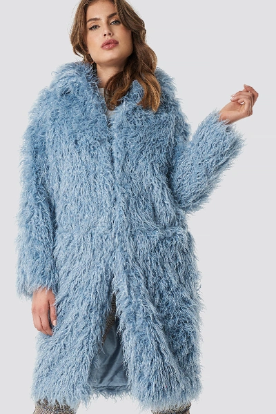 Shop Na-kd Faux Fur Long Jacket Blue In Cloud