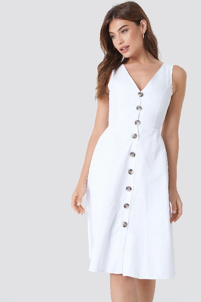 Shop Trendyol Button Detailed V-neck Midi Dress - White