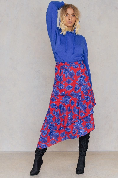 Shop Na-kd Bottom Frill Midi Skirt Multicolor In Red/blue