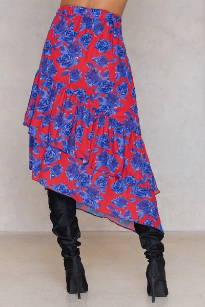 Shop Na-kd Bottom Frill Midi Skirt Multicolor In Red/blue