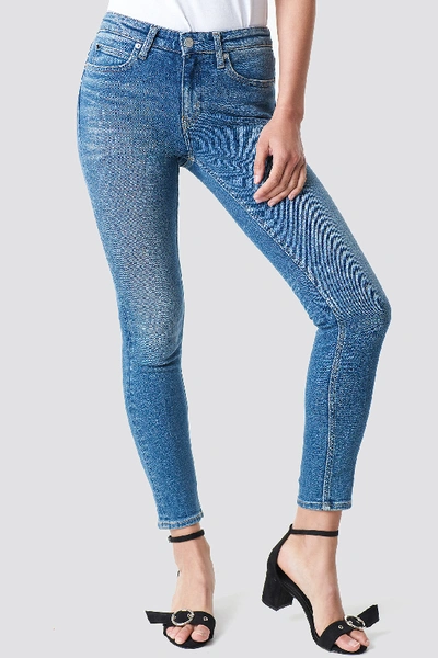 Shop Calvin Klein Mid Rise Skinny West Blue In Chico Blue