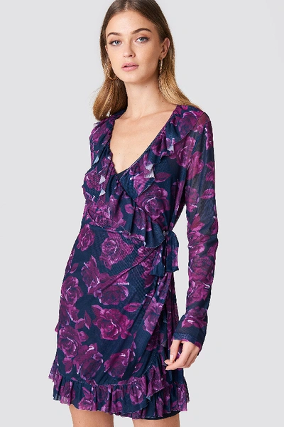 Shop Na-kd Frill Mesh Dress - Multicolor In Navy/purple