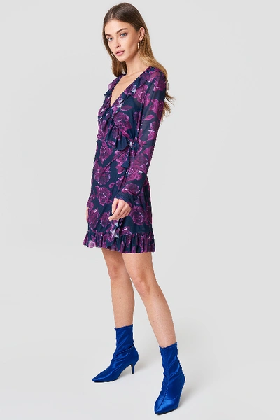 Shop Na-kd Frill Mesh Dress - Multicolor In Navy/purple