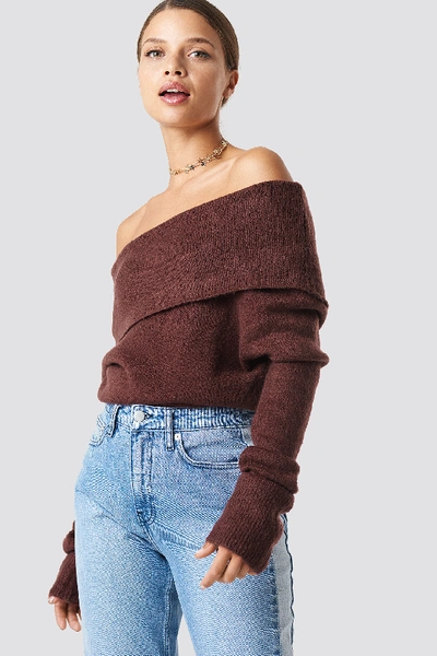 Shop Na-kd Offshoulder Folded Wide Sweater Burgundy