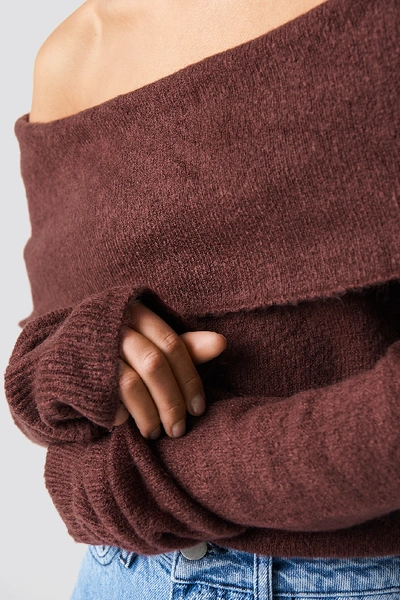 Shop Na-kd Offshoulder Folded Wide Sweater Burgundy