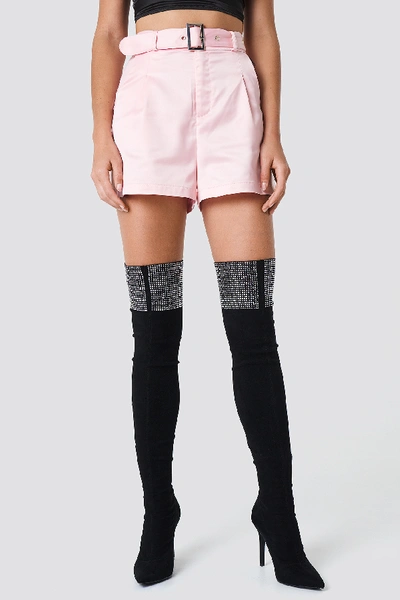 Shop Galore X Na-kd Shiny Belted Shorts Pink In Unicorn
