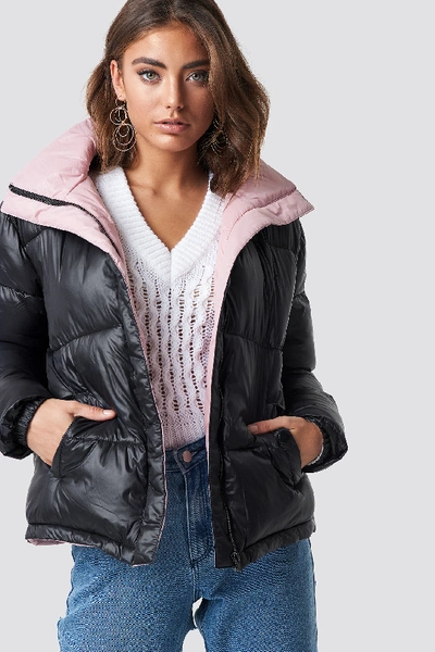 Shop Luisa Lion X Na-kd Two Toned Puffer Jacket - Black In Black/pink