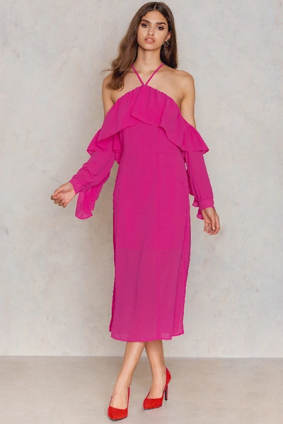 Shop Na-kd Frill A-neck Midi Dress Pink In Strong Pink