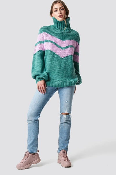 Shop Glamorous Knitted Polo Jumper - Green In Jade Orchid