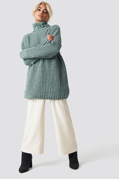 Shop Na-kd Chunky Oversized Knitted Sweater - Green In Duck Green