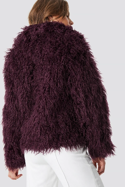 Shop Na-kd Faux Fur Short Jacket Purple In Burgundy