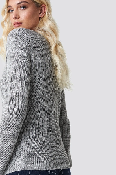 Shop Na-kd Deep Front V-neck Knitted Sweater - Grey