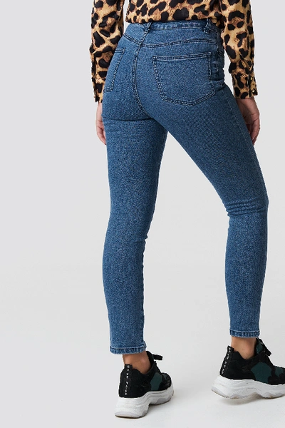 Shop Na-kd Highwaist Skinny Front Slit Jeans - Blue In Mid Blue