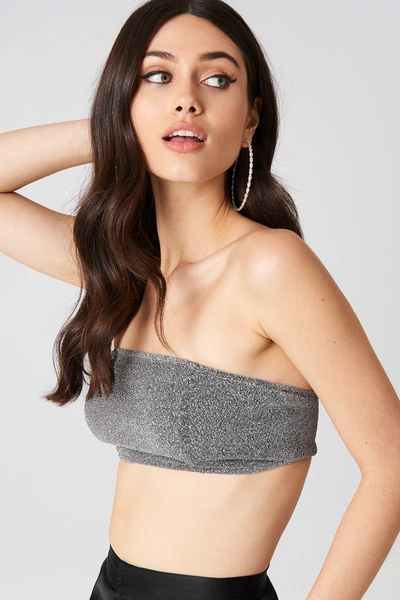 Shop Na-kd Sparkle Bandeau Top - Silver In Pink