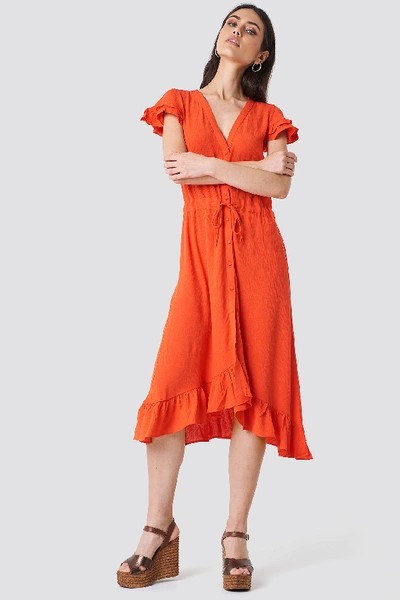 Shop Trendyol Asymmetric Button Detailed Maxi Dress - Orange In Red